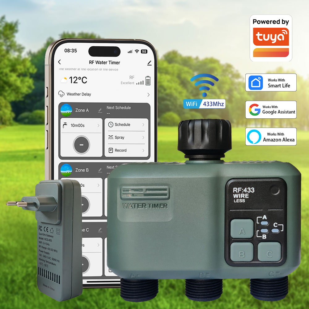 Smart Garden Water Timer - Tuya Wifi+RF433 3-outlet Water Timer Garden